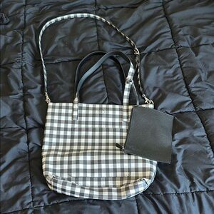 Checkered Tote Bag with Pouch